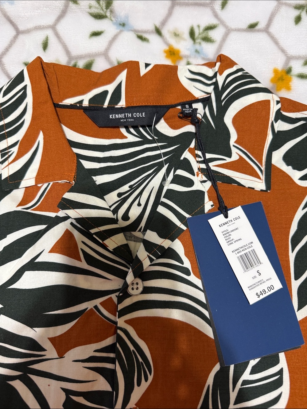 Kenneth Cole Men’s Rust, Black & White Tropical Camp Shirt